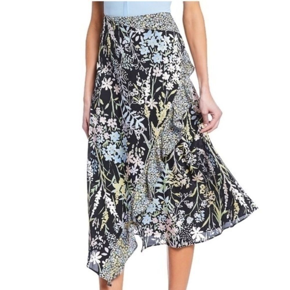 NEW Calvin Klein 20W Floral Ruffle Asymmetrical Hem Lined Skirt Fairy Grunge